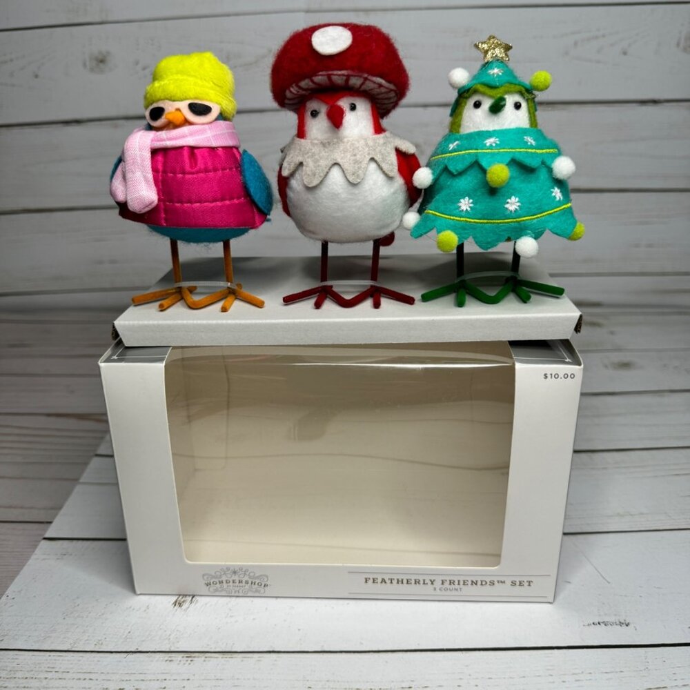 3pc Featherly‎ Friends Mini Fabric Christmas Bird Figurines WonderShop Brights
